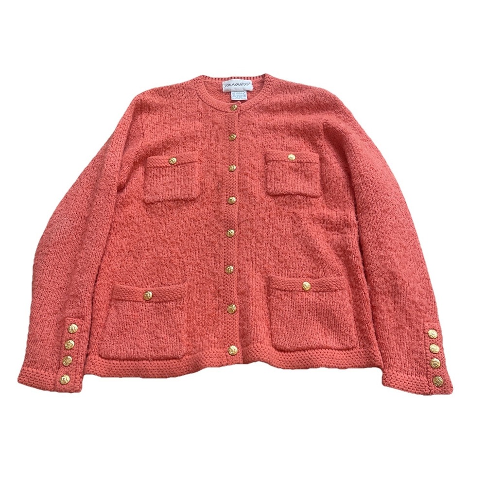 Vintage Tanner Nubby Cardigan Sweater Women's Medium Jacket Boucle‎ Knit Orange